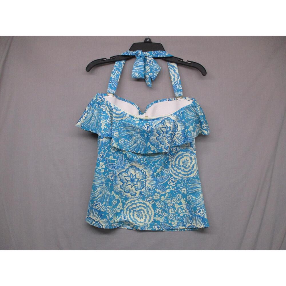 Lands End Blue Floral Boho Ruffle Swimwear Top Womens Size 4 - Picture 5 of 9